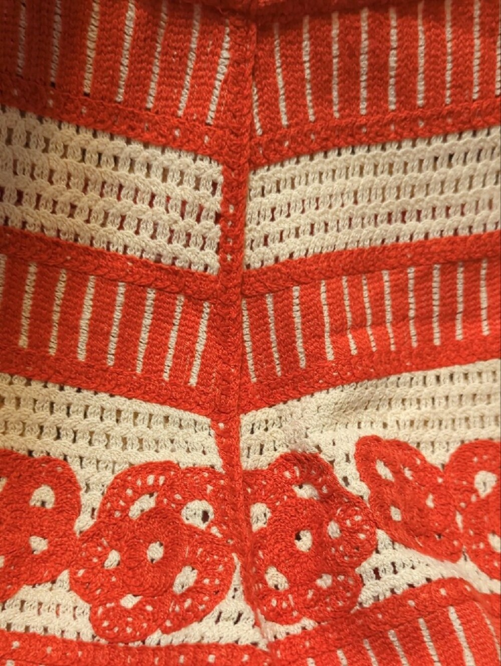 High Waist Crochet Knit Shorts in Orange & Cream - Picture 3 of 11